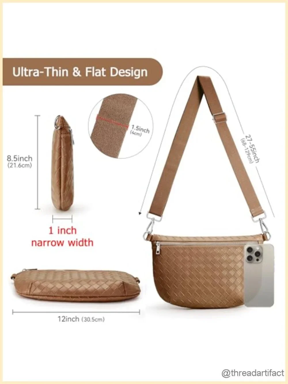 Vegan Leather Woven Crossbody Fanny Pack with Wide Strap